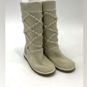 UGG Cream Classic Argyle Ivory Knit Sock Sweater Boots Sz 6